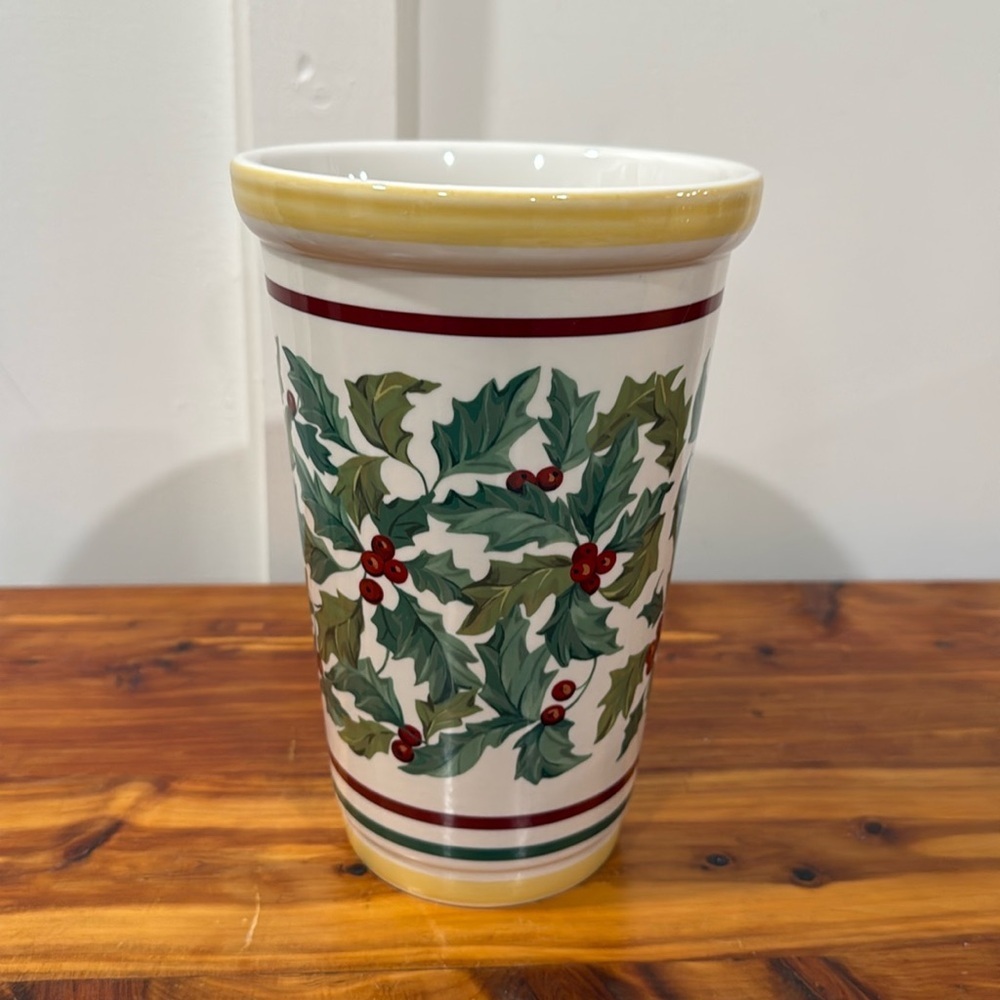 Vtg Longaberger Pottery American Holly Christmas Holiday Vase